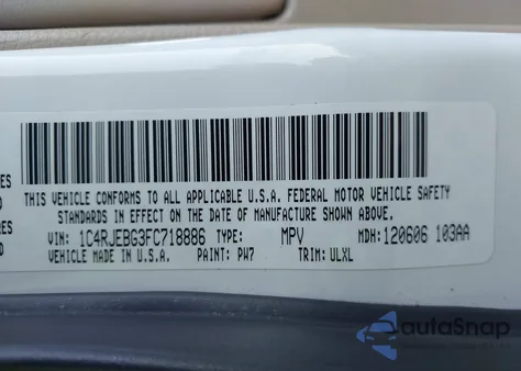 2015 Jeep Grand Cherokee Limited from USA, damaged, VIN 1C4RJEBG3FC718886